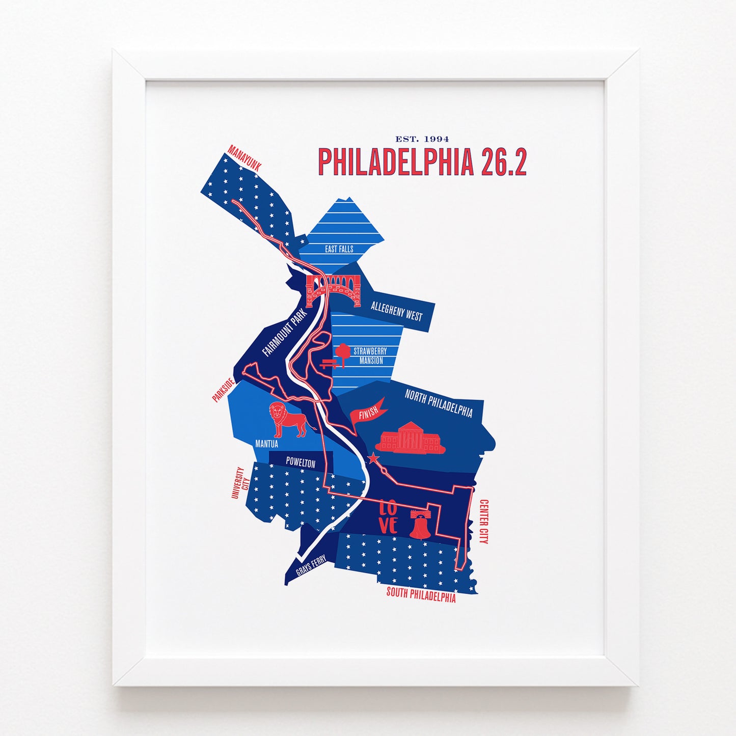 Philadelphia 26.2 Marathon Iconic Course Map Poster