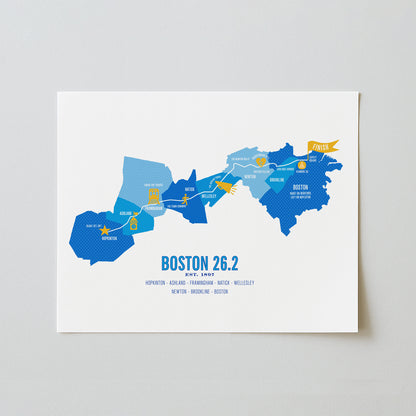 Boston 26.2 Iconic Marathon Course Map Poster