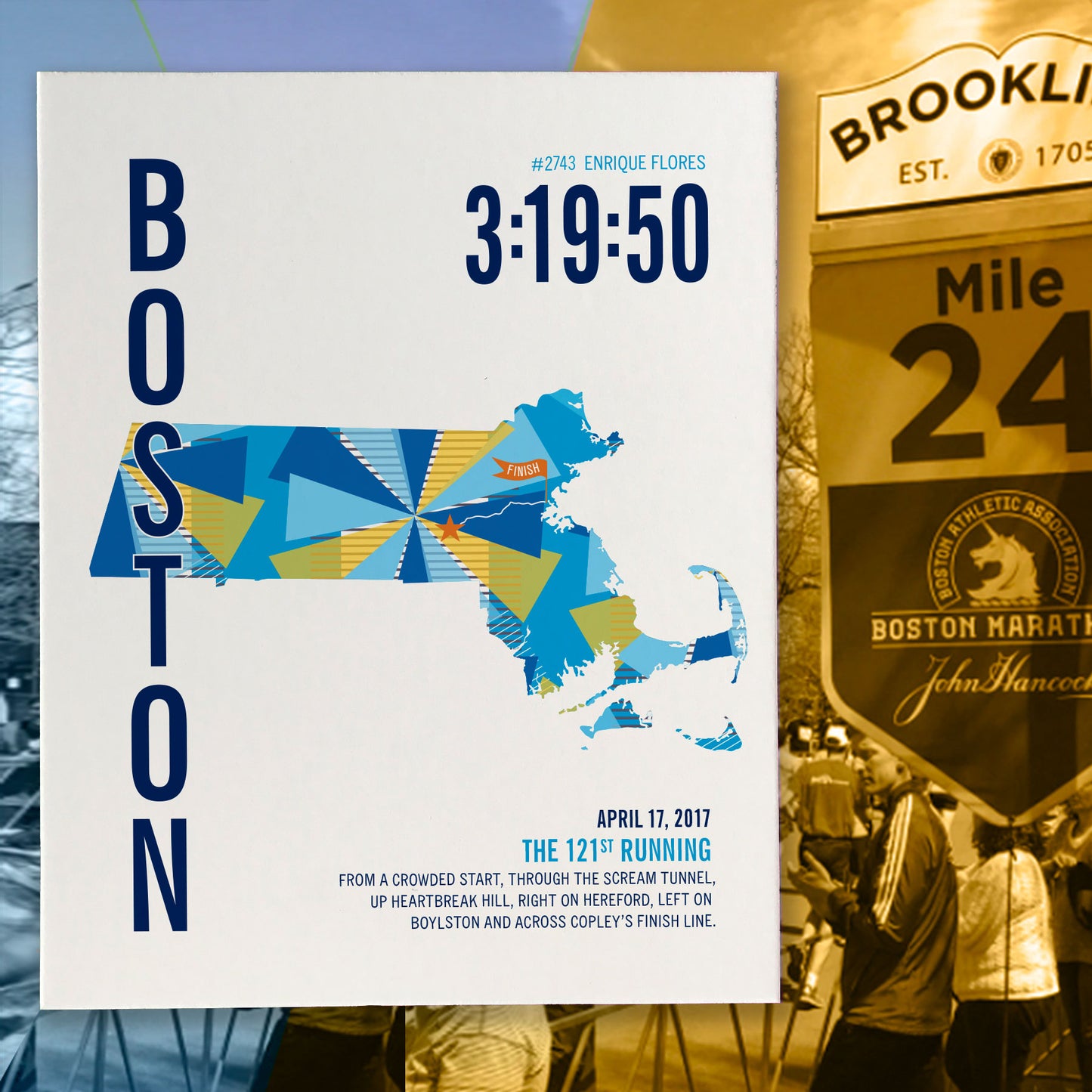 Boston 26.2 City Race Map Marathon Poster