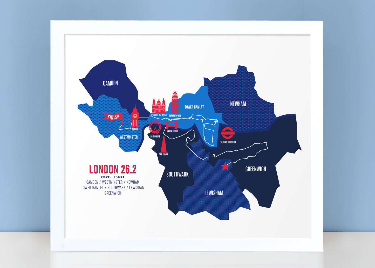London 26.2 Iconic Marathon Course Map Poster
