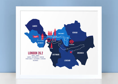 London 26.2 Iconic Marathon Course Map Poster
