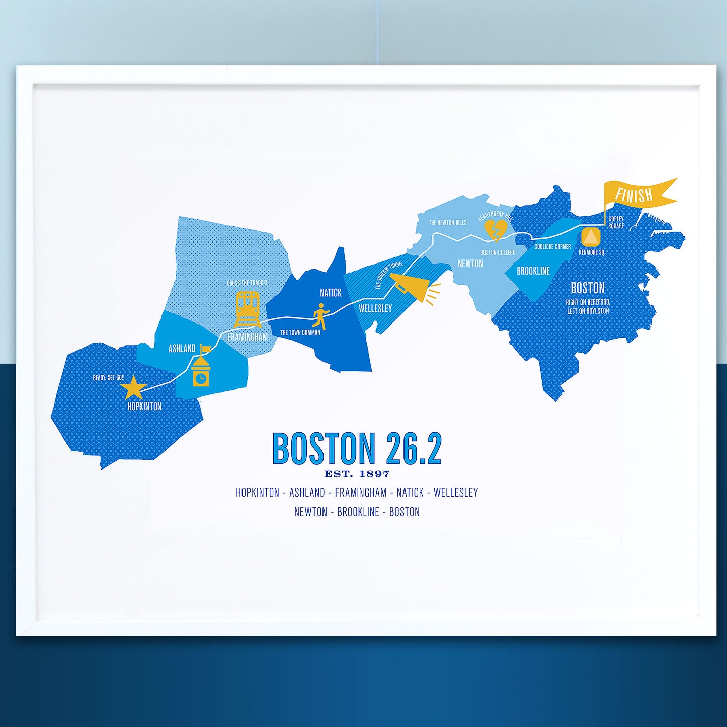 Boston 26.2 Iconic Marathon Course Map Poster