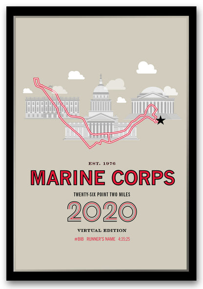 2020 Virtual Marine Corps 26.2 Personalized Marathon Course Map Poster