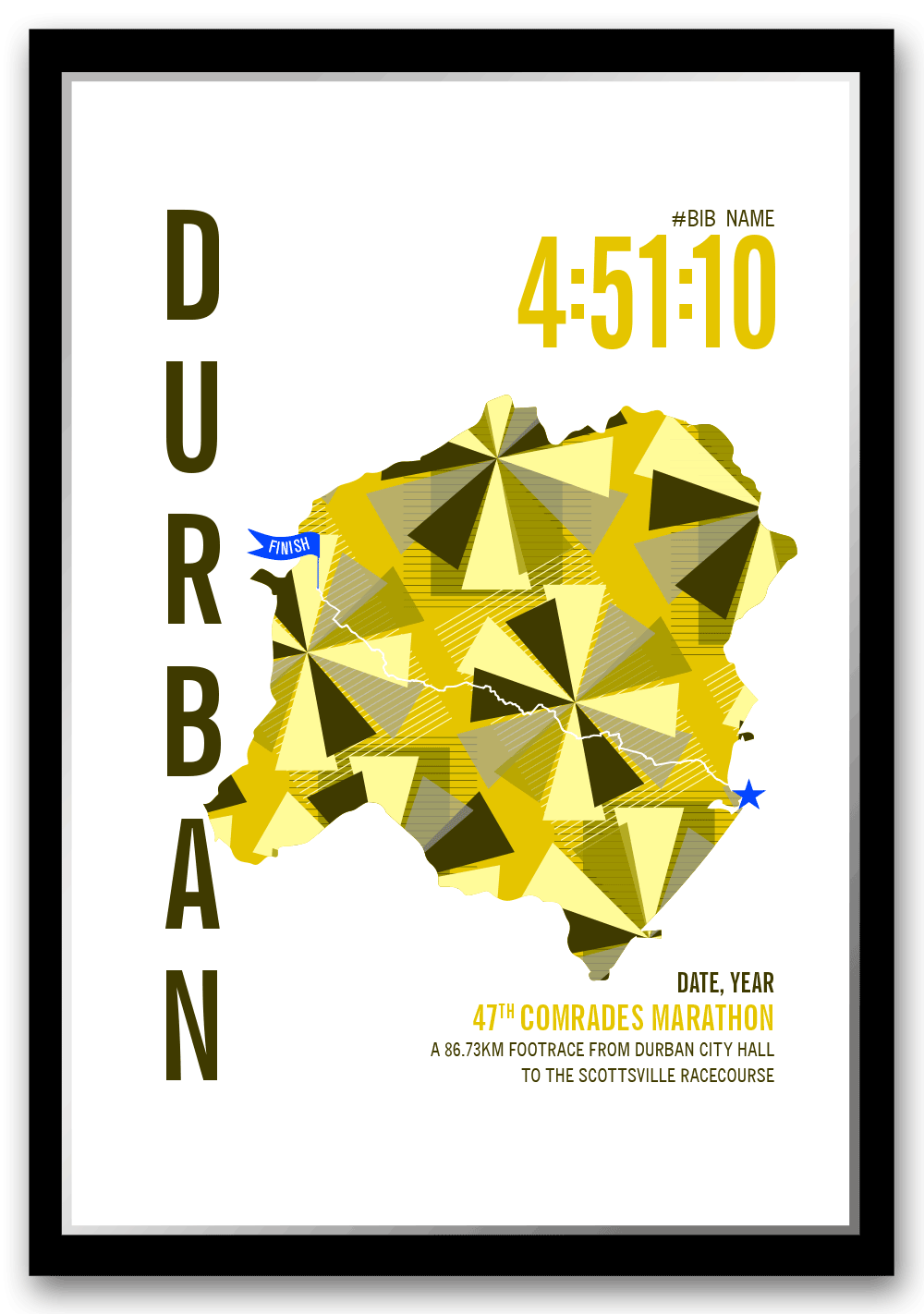 Comrades South Africa Marathoner Map - Run Ink