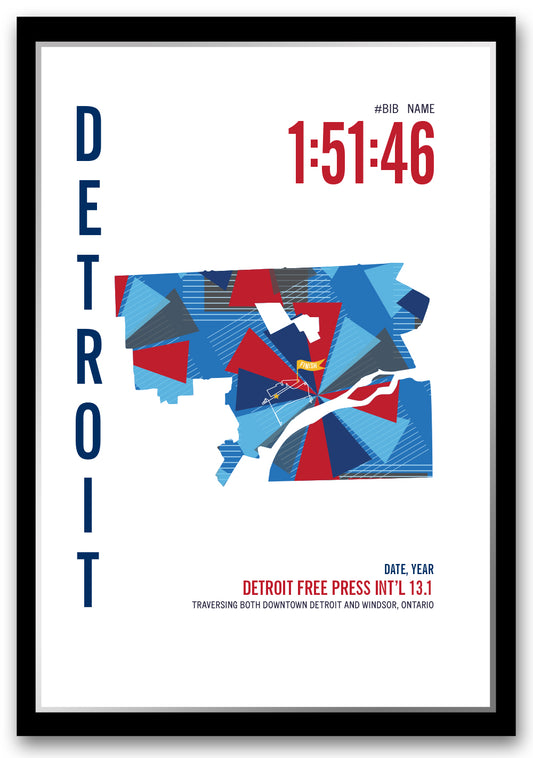 Detroit 13.1 City Race Map Half Marathon Poster