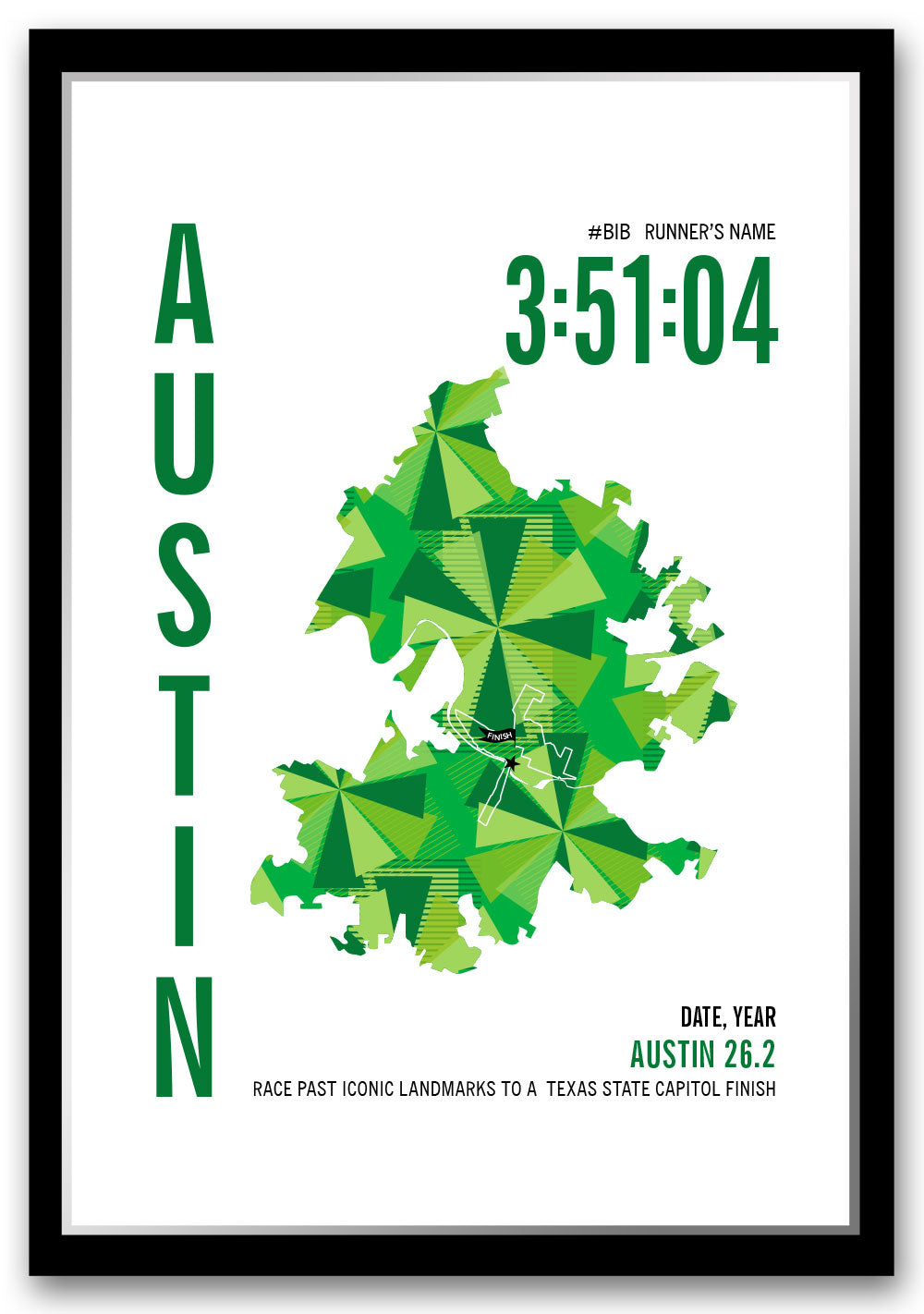 Austin Marathoner Map - Personalized Course Map – Run Ink