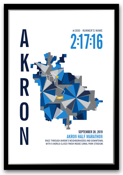 Akron City Race Map Half Marathon Poster