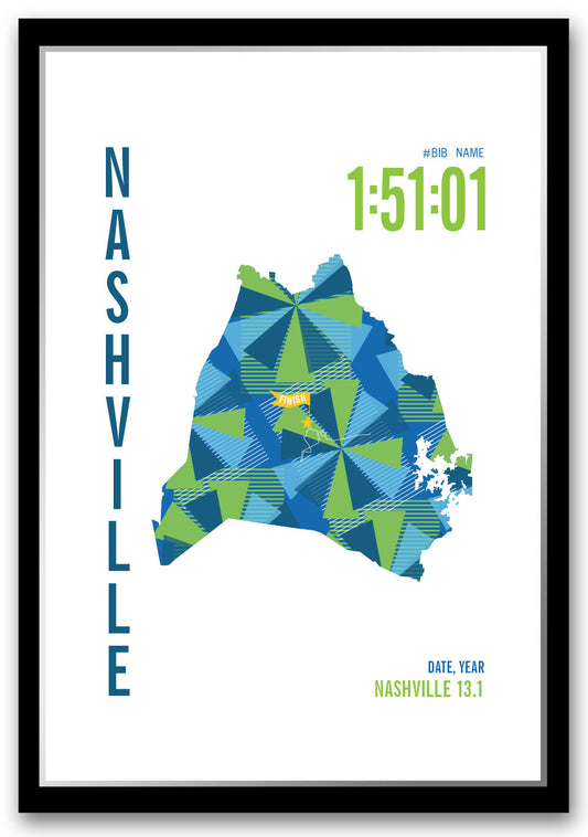 Nashville 13.1 City Race Map Half Marathon Poster