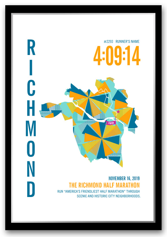 Richmond 13.1 City Race Map Half Marathon Poster