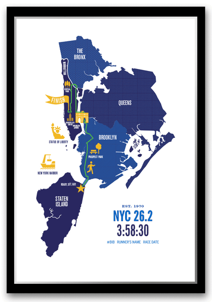 NYC 26.2 Personalized Marathon Course Map Poster