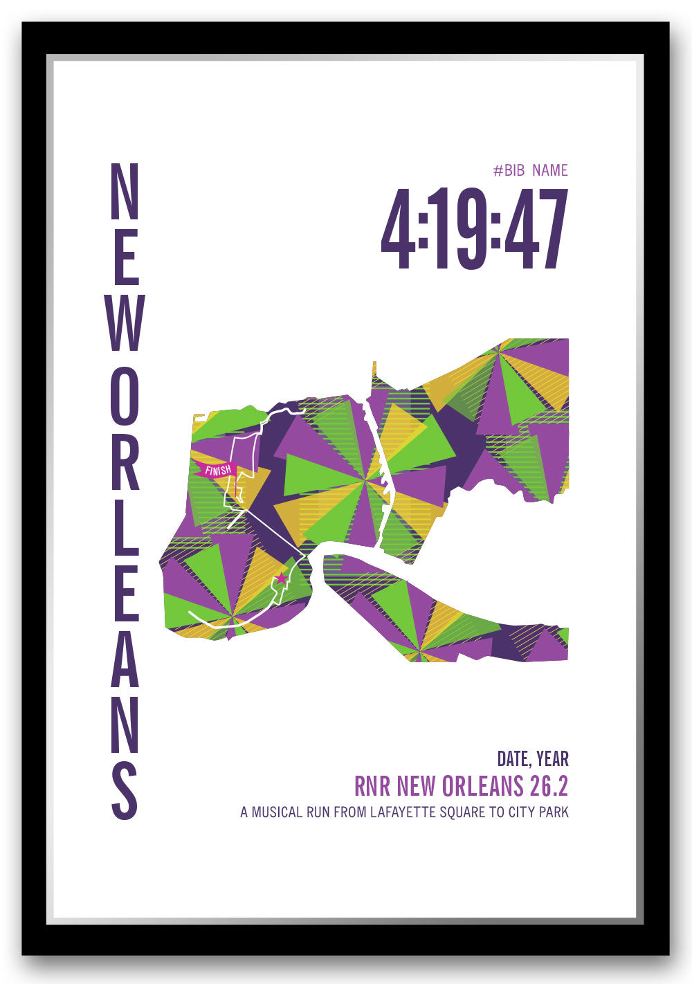 Rock 'N Roll New Orleans City Race Map Marathon Poster