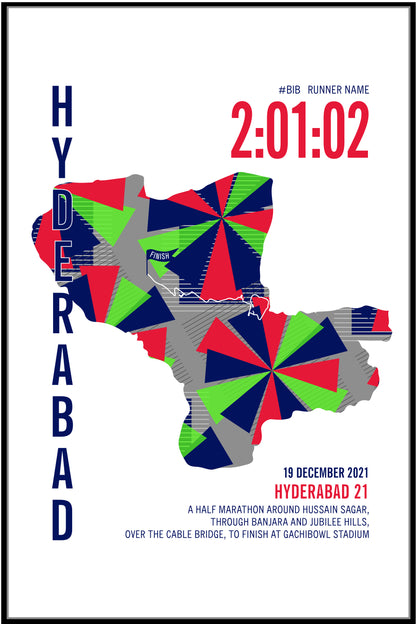 Hyderabad 21K City Race Map Half Marathon Poster