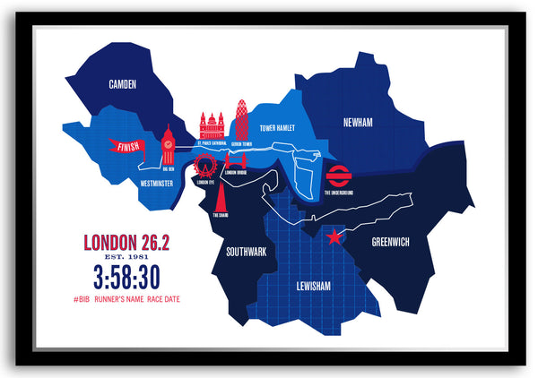 London 26.2 Personalized Marathon Course Map Poster