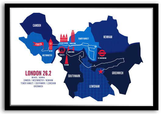 London 26.2 Iconic Marathon Course Map Poster