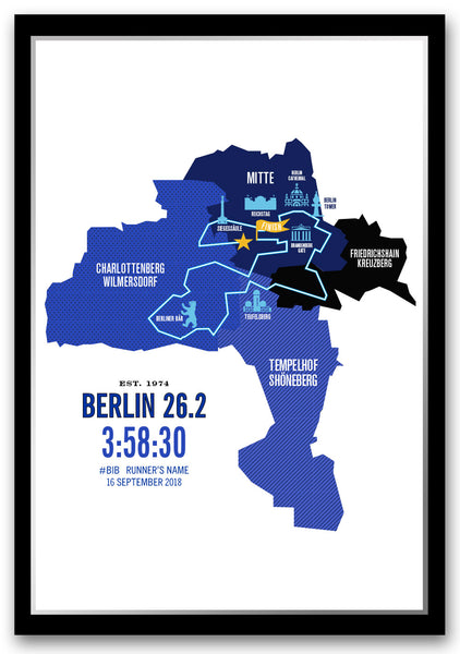 Berlin 26.2 Personalized Marathoner Course Map Poster