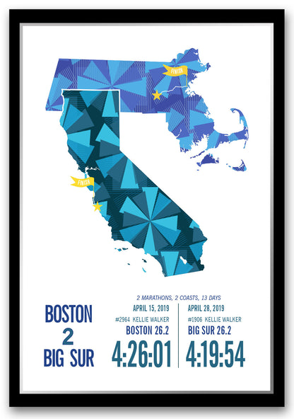 Boston to Big Sur City Race Map Marathon Poster