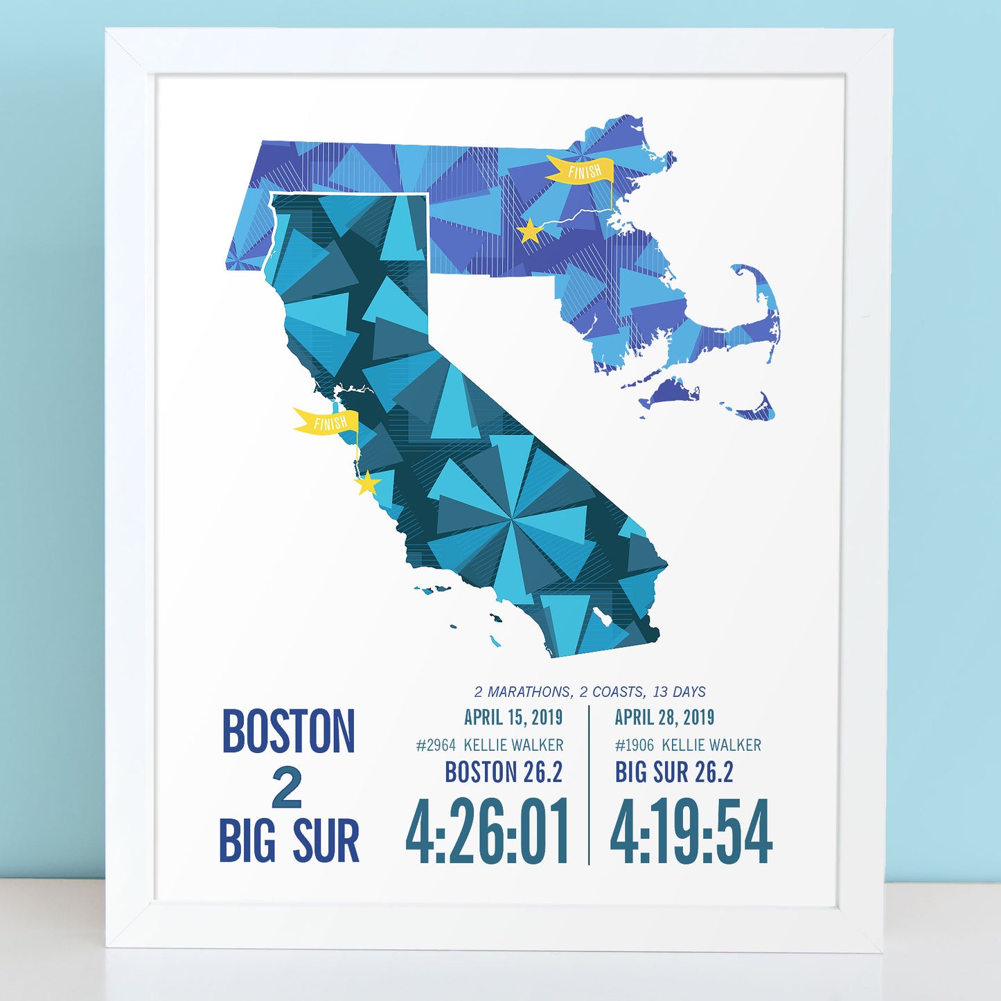 Boston to Big Sur City Race Map Marathon Poster