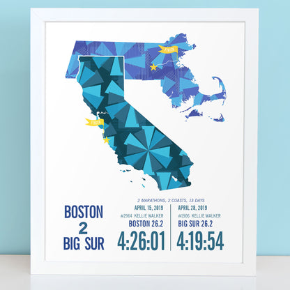 Boston to Big Sur City Race Map Marathon Poster