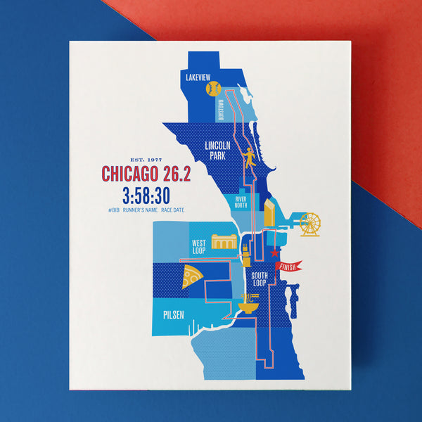 Chicago 26.2 Personalized Marathon Course Map Poster