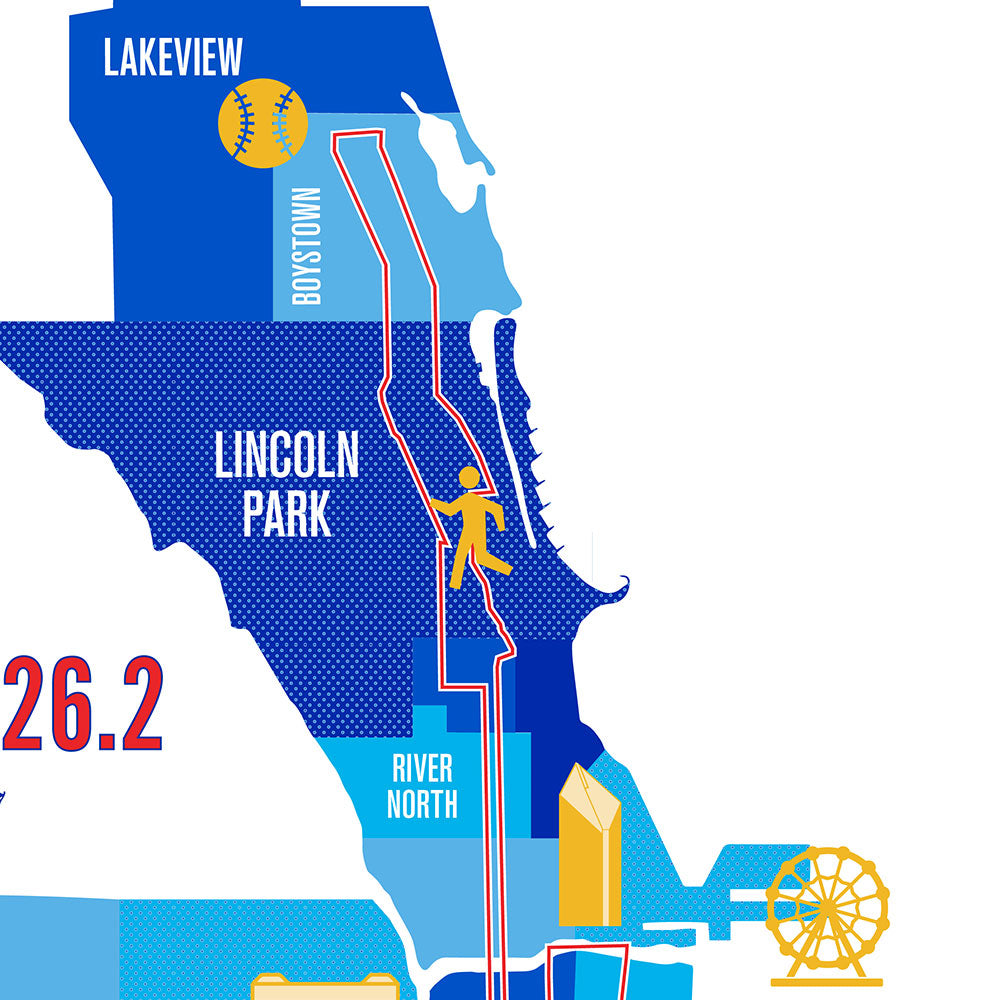 Chicago 26.2 Iconic Marathon Course Map Poster
