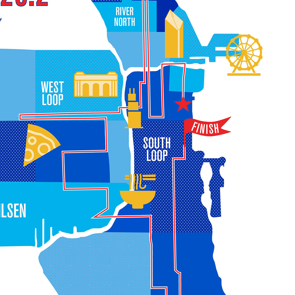 Chicago 26.2 Iconic Marathon Course Map Poster