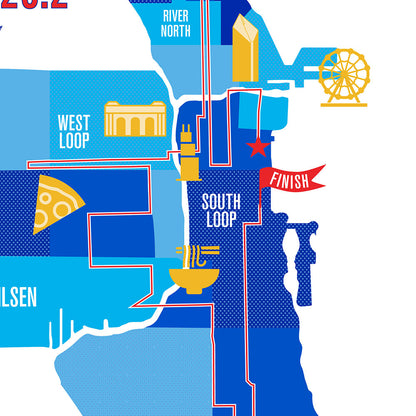 Chicago 26.2 Iconic Marathon Course Map Poster