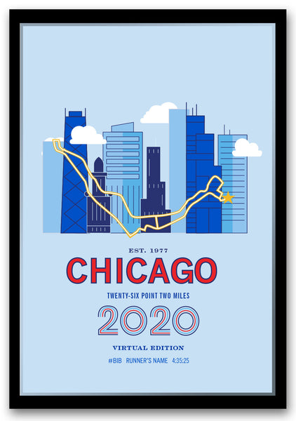 2020 Virtual Chicago 26.2 Personalized Marathon Course Map Poster