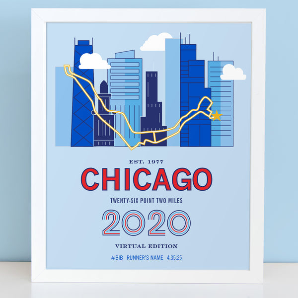 2020 Virtual Chicago 26.2 Personalized Marathon Course Map Poster