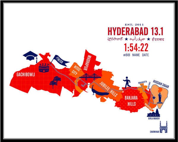 Personalized Hyderabad 21K Half Marathon Iconic Course Map