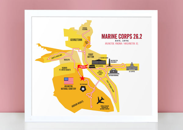 Marine Corps 26.2 Course Marathon Map Poster