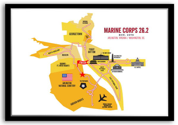 Marine Corps 26.2 Course Marathon Map Poster