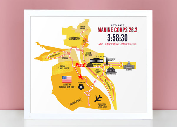 Marine Corps 26.2 Personalized Course Marathon Map Poster