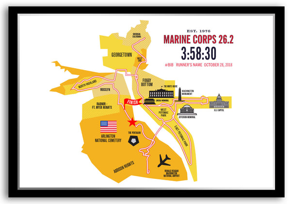 Marine Corps 26.2 Personalized Course Marathon Map Poster