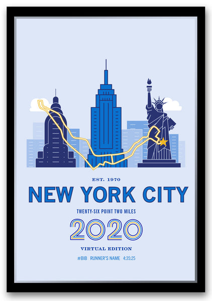 2020 Virtual NYC 26.2 Personalized Marathon Course Map Poster