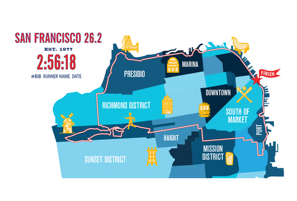 San Francisco 26.2 Personalized Marathon Iconic Course Map Poster