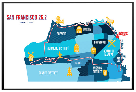 San Francisco 26.2 Iconic Marathon Course Map Poster