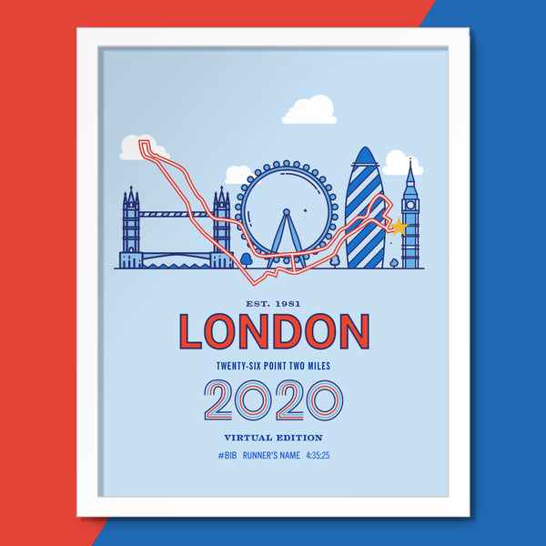 2020 Virtual London 26.2 Personalized Marathon Course Map Poster