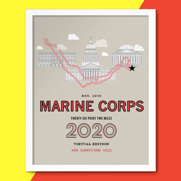 2020 Virtual Marine Corps 26.2 Personalized Marathon Course Map Poster