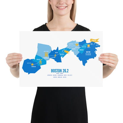 Boston 26.2 Iconic Marathon Course Map Poster