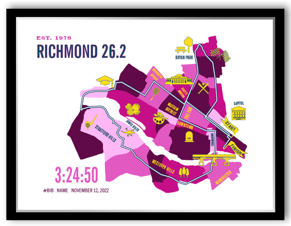 Richmond 26.2 Personalized Marathon Iconic Course Map Poster