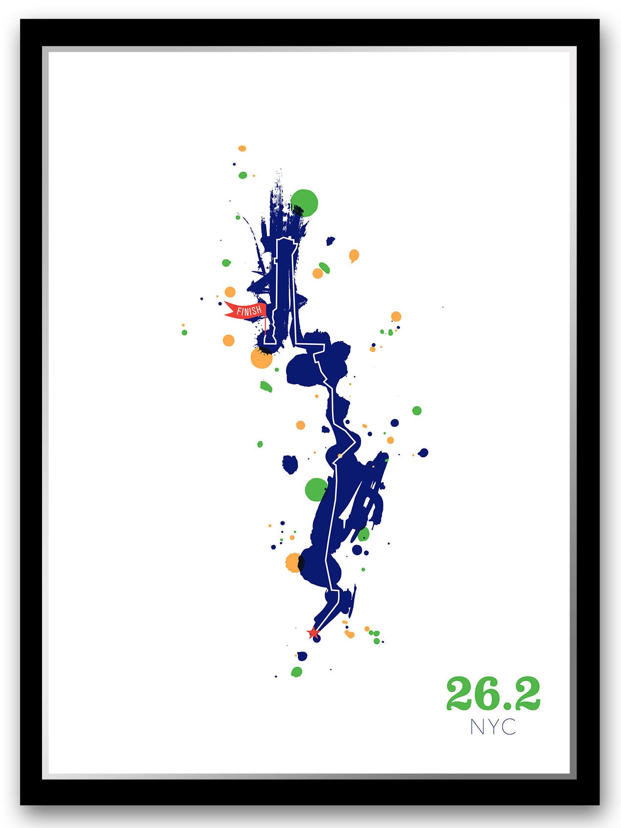 NYC 26.2 course map poster - Run Ink