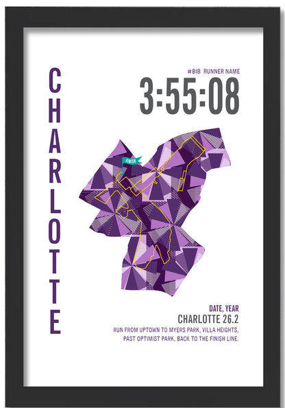 Charlotte City Race Map Marathon Poster