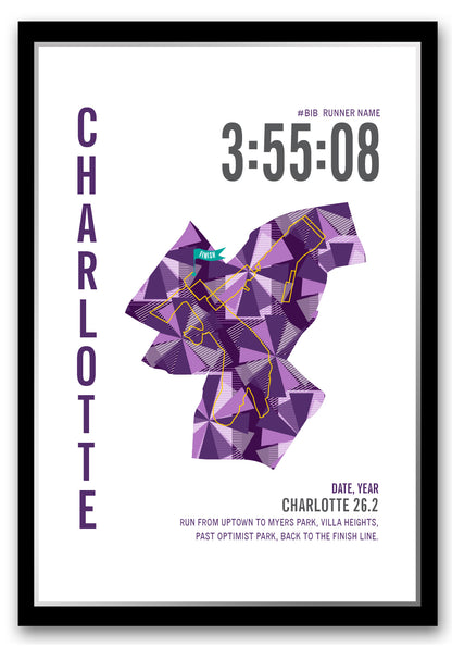 Charlotte City Race Map Marathon Poster