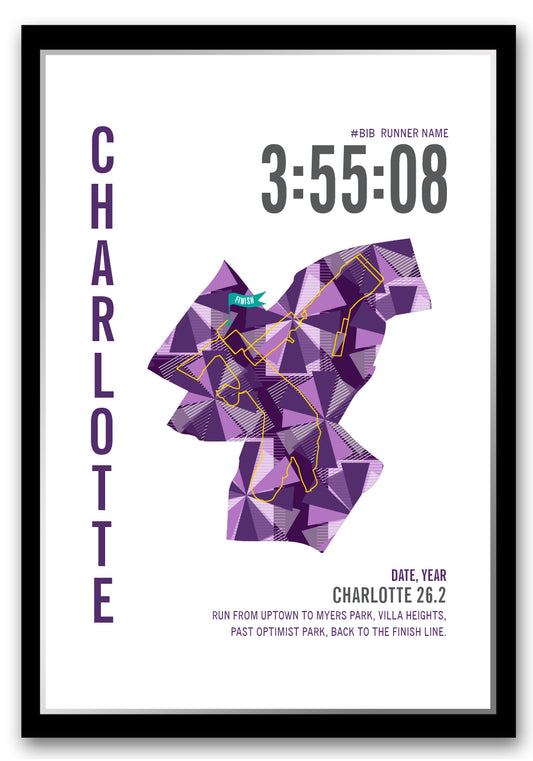 Charlotte City Race Map Marathon Poster