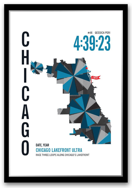 Chicago Lakefront 50k Marathoner Map - Run Ink