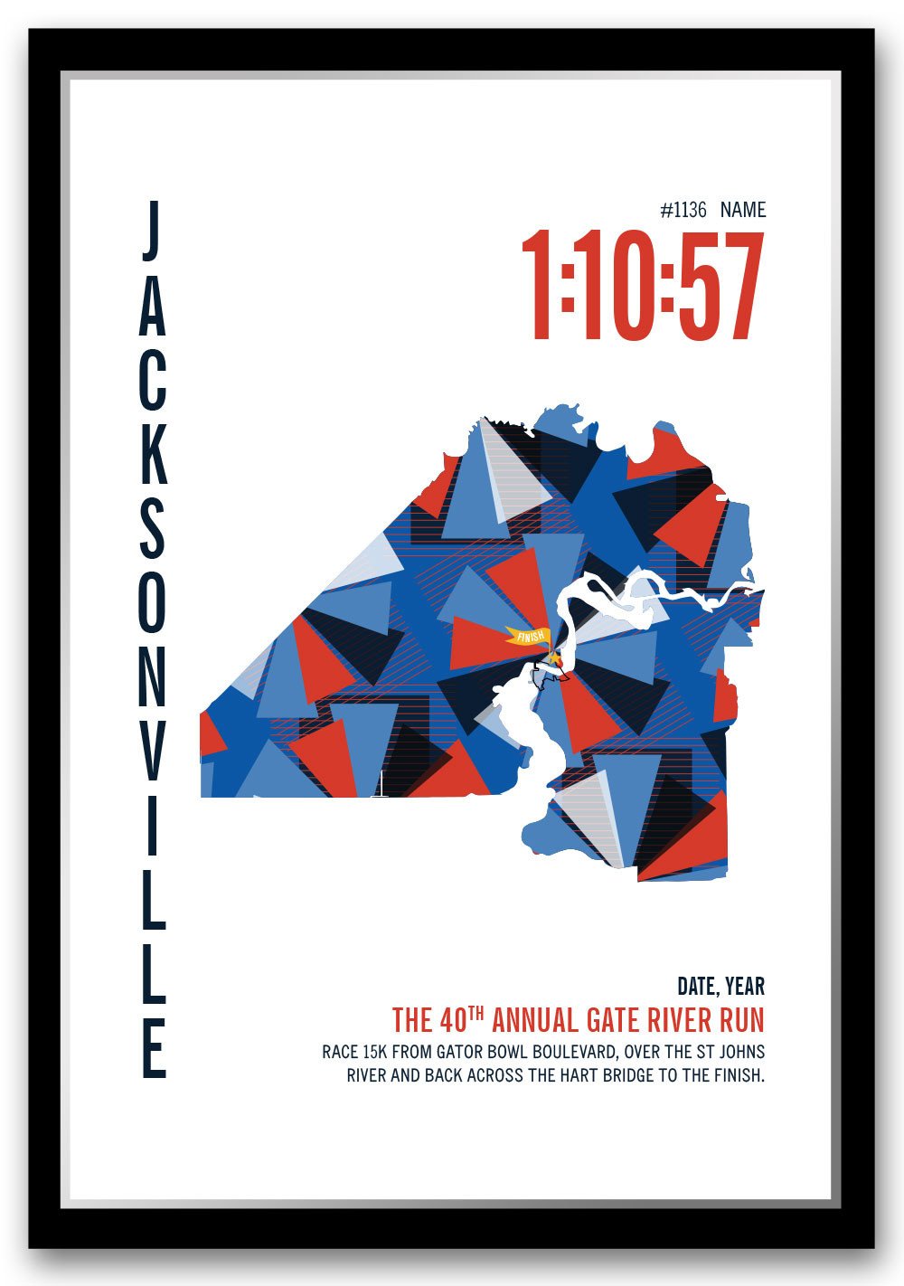 Gate River Run Marathoner Map - Run Ink