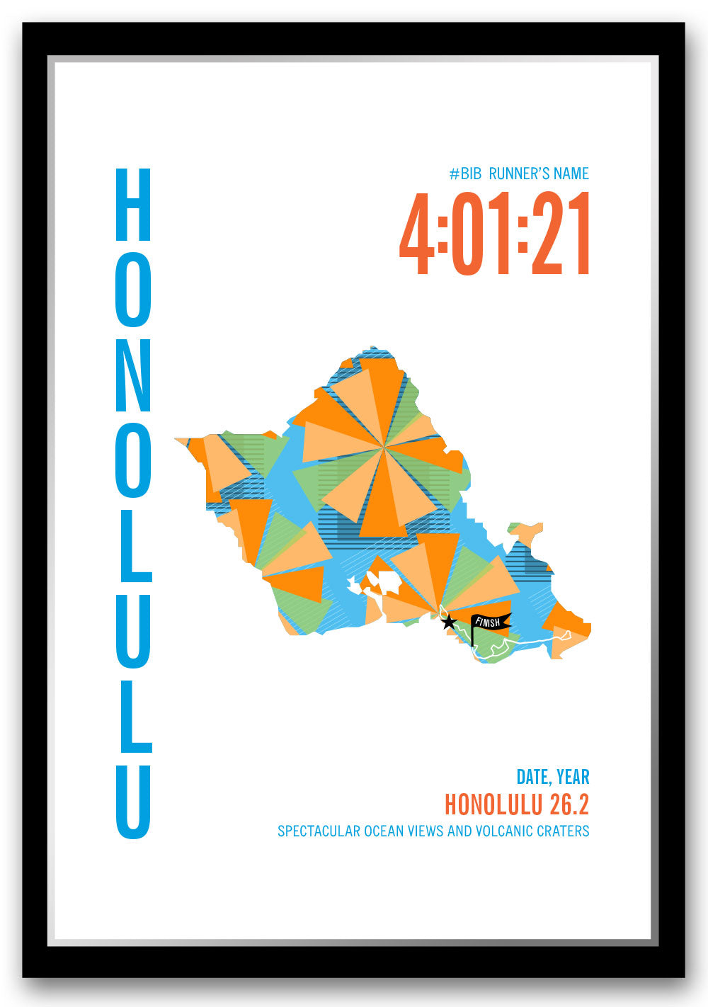 Honolulu Marathoner Map - Personalized Course Map – Run Ink