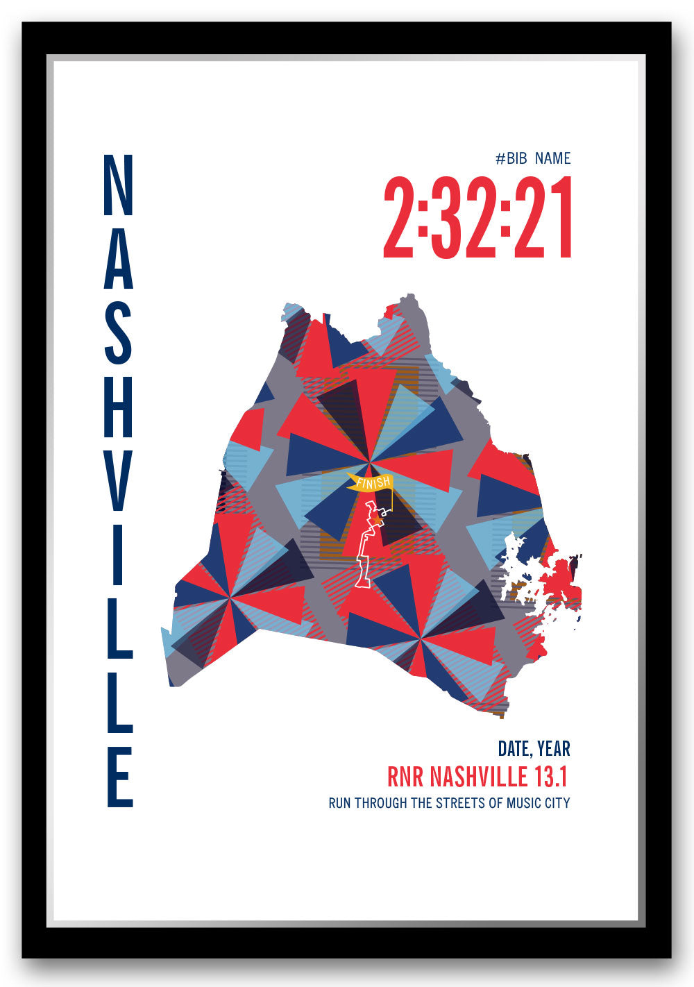 RNR Nashville City Race Map Half Marathon Poster