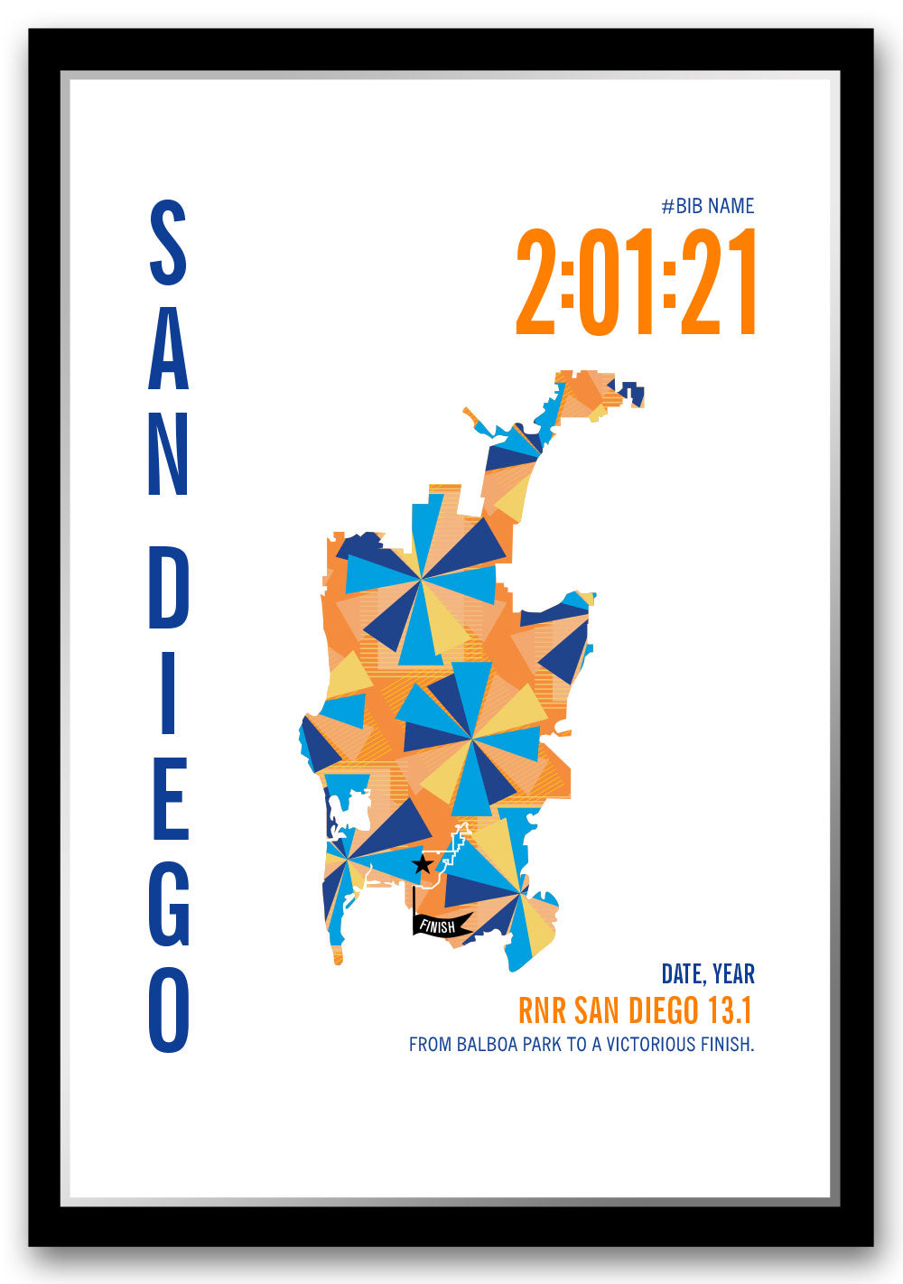RNR San Diego City Race Map Half Marathon Poster