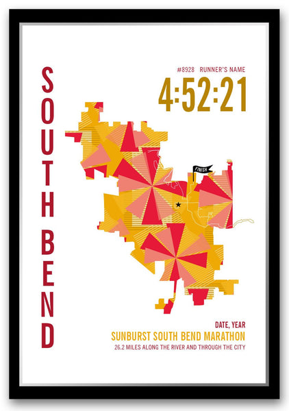 Sunburst South Bend Marathoner Map - Run Ink